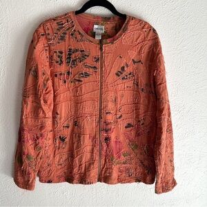 Chico’s Textured Zip Up Jacket 90s Artsy Boho Orange Sz 2 Large